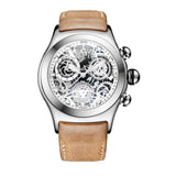 Reef Tiger/RT Mens Sport Watches Brown Leather Strap Skeleton Quartz Watches Chronograph Stop Watches RGA792