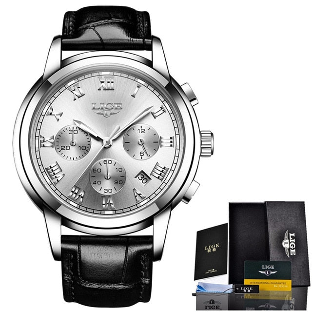 2019 LIGE Mens Watches Top Brand Luxury Men's Sport's Watch For Men Casual Leather Waterproof Watch Quarzt Clock Erkek Kol Saati
