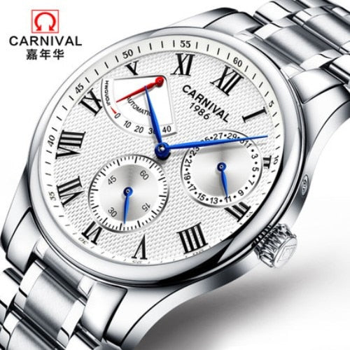 Carnival Energy display Switzerland Top Brand mechanical Watches Men military Luxury full steel Waterproof men Watch clock reloj