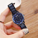 2019 Top Brand Women Watch Women Stainless Steel Wristwatches Lady Shining Rotation Dress Watches Rhinestone Clock montre femme