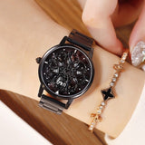 2019 Top Brand Women Watch Women Stainless Steel Wristwatches Lady Shining Rotation Dress Watches Rhinestone Clock montre femme