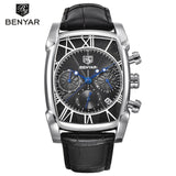 Benyar Square Men Watch Top Brand Luxury Business Waterproof Quartz Leather Sport Wrist Watch Men Clock Male Relogio Masculino