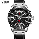 MEGIR Top Brand Luxury Fashion Leather Strap Quartz Men Watches Casual Date Business Male Sport Wristwatches Clock Chronograph