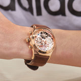 Reef Tiger Mens Sport Watches Waterproof Luxury Rose Gold Skeleton Automatic Watches Tourbillon Leather Strap Watches RGA703