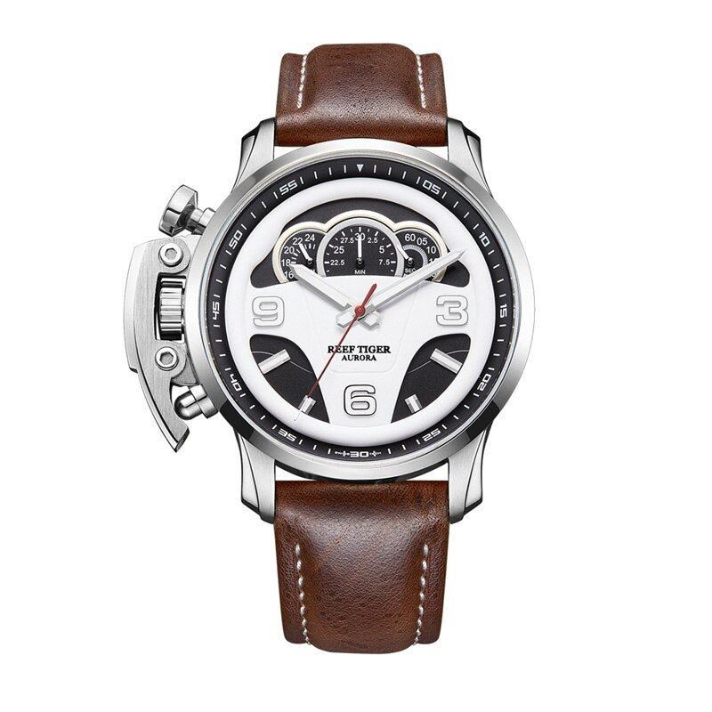New Reef Tiger/RT Outdoor Sport Watches for Men Steel Analog Quartz Watches Leather Strap Waterproof Watch Montre Homme RGA2105