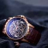 2019 OBLVLO Mens Military Watches Automatic Watches Waterproof Rose Gold Skeleton Watch Brown Leather Strap Montre Homme OBL3606