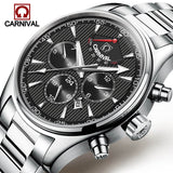 Carnival Luxury Brand Men Watches Vintage Automatic Mechanical Watch Calendar clock Military WristWatches leather Strap Relogio