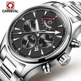 Carnival Luxury Brand Men Watches Vintage Automatic Mechanical Watch Calendar clock Military WristWatches leather Strap Relogio