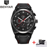 BENYAR Big Dial Sport Watch Men Waterproof Outdoor Military Chronograph Quartz Leather Watch Army Male Clock Relogio Masculino