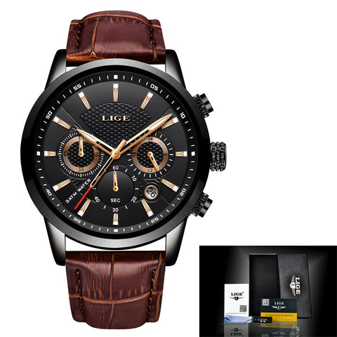 2019 LIGE Watch Men Fashion Sport Quartz Clock Mens Watches Top Brand Luxury Leather Business Waterproof Watch Relogio Masculino