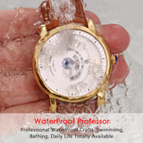 PRINCE GERA Men's Unique Dial Genuine Leather Automatic Mechanical Watch Rose Gold Ultra Thin Men's Waterproof Men's Watch es