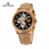 Reef Tiger/RT Sport Watch for Men Chronograph Quartz Watch With And Super Luminous Watch Italian Calfskin Leather Band RGA3029