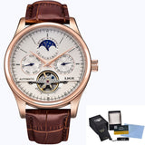 LIGE Brand Men Watches Automatic Mechanical Watch Tourbillon Sport Clock Leather Casual Business Wrist Watch Gold Relojes Hombre