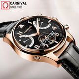 Carnival Sport Skeleton Tourbillon Watch Men Automatic Mechanical Watches Mens Leather Wristwatch Diving Clock montre homme