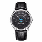 PRINCE GERA Men's Unique Dial Genuine Leather Automatic Mechanical Watch Rose Gold Ultra Thin Men's Waterproof Men's Watch es