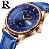 hot fashion man's quartz auto date wristwatch brand waterproof leather watches for men casual rose gold watch for male 2018 NEW