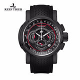 Reef Tiger/RT Outdoor Sport Quartz Watch with Chronograph Date Black Steel Rubber Strap Watches For Men RGA3063