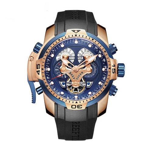 Reef Tiger Aurora Serier RGA3503 Men Sport Military Multifunction Dial Automatic Mechanical Wrist Watch - Rubber Watchband