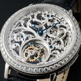 High-end Luxury Skeleton Men's Tourbillon Watch Hollow Diamond Hand-Winding Men Mechanical Watches 50m Waterproof Montre homme