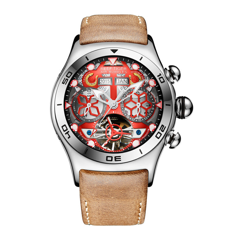 Reef Tiger/RT Luminous Sport Watches For Men Steel Tourbillon Watch Year Month Calendar Automatic Watch Relogio Masculino RGA703
