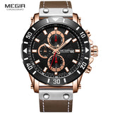 MEGIR Top Brand Luxury Fashion Leather Strap Quartz Men Watches Casual Date Business Male Sport Wristwatches Clock Chronograph