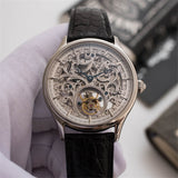 Full Skeleton Hollow Mechanical Watches Men's Original ST8000K Seagull Tourbillon Men Wristwatch Crocodile Leather Strap Clock (Silver Black)