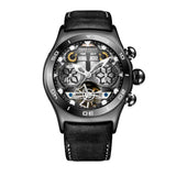 Reef Tiger Mens Sport Watches Waterproof Luxury Rose Gold Skeleton Automatic Watches Tourbillon Leather Strap Watches RGA703