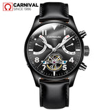 Carnival Sport Skeleton Tourbillon Watch Men Automatic Mechanical Watches Mens Leather Wristwatch Diving Clock montre homme