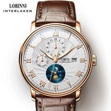 New LOBINNI Switzerland Men Watches Luxury Brand Wristwatches Seagull Automatic Mechanical Clock Sapphire Moon Phase L1023B-5