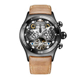 Reef Tiger Mens Sport Watches Waterproof Luxury Rose Gold Skeleton Automatic Watches Tourbillon Leather Strap Watches RGA703