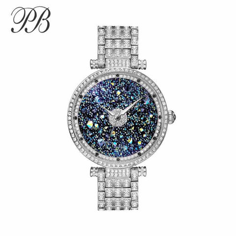 PB Luxury Women Dress Starry Sky Watch Rhinestone Crystal Waterproof Quartz Tend watch Montre Femme Reloj Mujer