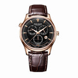 Reef Tiger/RT Mens Automatic World Time Watches with Date Day Month Rose Gold Leather Strap Watch Double Time Watch RGA1951