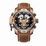 Reef Tiger Aurora Serier RGA3503 Men Sport Military Multifunction Dial Automatic Mechanical Wrist Watch - Leather Watchband