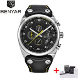 BENYAR Big Dial Sport Watch Men Waterproof Outdoor Military Chronograph Quartz Leather Watch Army Male Clock Relogio Masculino