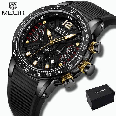 2019 New Top Brand Luxury Male MEGIR Men Sport Watch Date Chronograph Silicone Strap Quartz Army Military Watches Clock Gift Box
