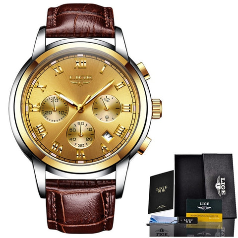 2019 LIGE Mens Watches Top Brand Luxury Men's Sport's Watch For Men Casual Leather Waterproof Watch Quarzt Clock Erkek Kol Saati