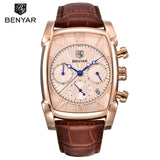 Benyar Square Men Watch Top Brand Luxury Business Waterproof Quartz Leather Sport Wrist Watch Men Clock Male Relogio Masculino