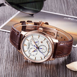 Reef Tiger/RT Mens Automatic World Time Watches with Date Day Month Rose Gold Leather Strap Watch Double Time Watch RGA1951