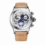 Reef Tiger/RT Mens Sport Watches Brown Leather Strap Skeleton Quartz Watches Chronograph Stop Watches RGA792
