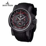 Reef Tiger/RT Outdoor Sport Quartz Watch with Chronograph Date Black Steel Rubber Strap Watches For Men RGA3063