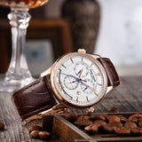 Reef Tiger/RT Mens Automatic World Time Watches with Date Day Month Rose Gold Leather Strap Watch Double Time Watch RGA1951