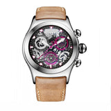 Reef Tiger/RT Mens Sport Watches Brown Leather Strap Skeleton Quartz Watches Chronograph Stop Watches RGA792