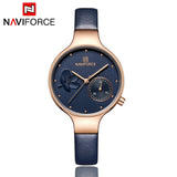 NAVIFORCE Luxury Brand Fashion Women Watches Ladies Dress Simple Clock Blue Leather Quartz Watch relogio feminino New Year gift
