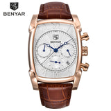 Benyar Square Men Watch Top Brand Luxury Business Waterproof Quartz Leather Sport Wrist Watch Men Clock Male Relogio Masculino