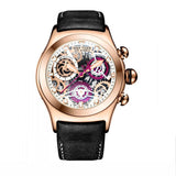 Reef Tiger/RT Mens Sport Watches Brown Leather Strap Skeleton Quartz Watches Chronograph Stop Watches RGA792