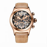Reef Tiger/RT Mens Sport Watches Brown Leather Strap Skeleton Quartz Watches Chronograph Stop Watches RGA792
