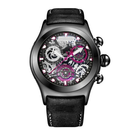 Reef Tiger/RT Mens Sport Watches Brown Leather Strap Skeleton Quartz Watches Chronograph Stop Watches RGA792