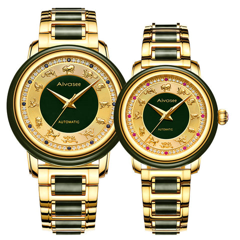Fashion Zodiac Scale Dial Cyan Jade Men's Watch Sapphire Diamond inlay Clock Couple Automatic Mechanical Wrist Watches Ladies