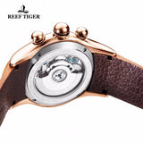 Reef Tiger Mens Sport Watches Waterproof Luxury Rose Gold Skeleton Automatic Watches Tourbillon Leather Strap Watches RGA703