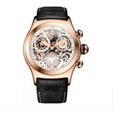 Reef Tiger/RT Mens Sport Watches Brown Leather Strap Skeleton Quartz Watches Chronograph Stop Watches RGA792